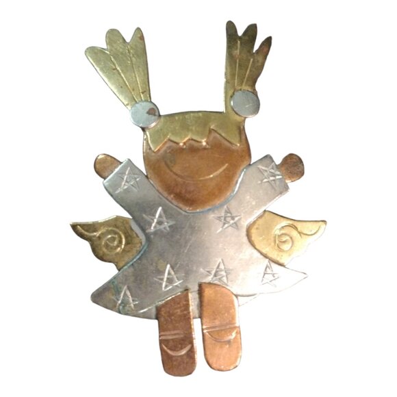 Jewelry - ⭐ Vintage Mixed Metal Smiling Angel Brooch Pendant